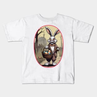 Dark Easter: Creepy Bunny with Chocolate Eggs (Concept Art Illustration) Kids T-Shirt